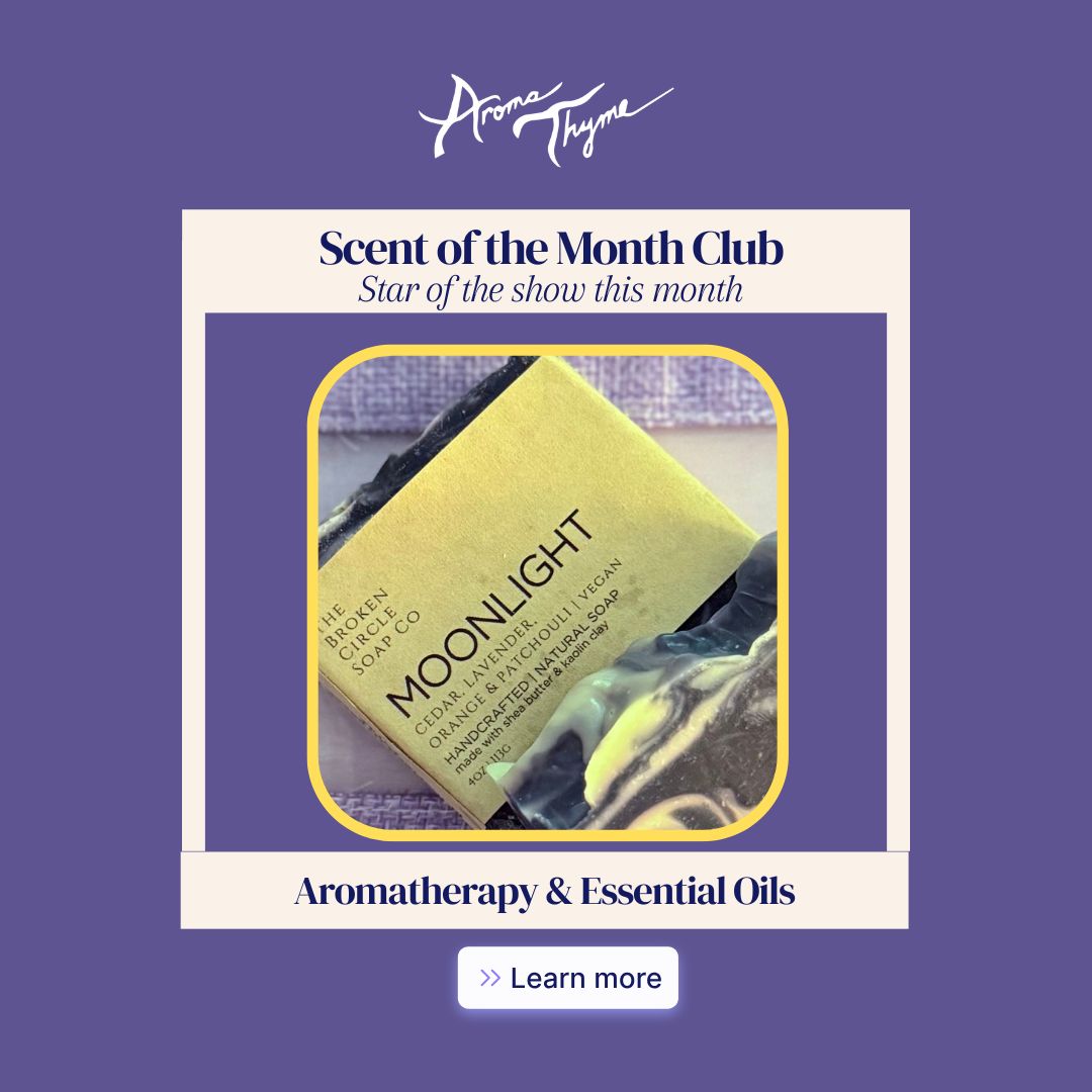 Aromatherapy product with 'Moonlight' label on a purple background, featuring Aroma Thyme branding.