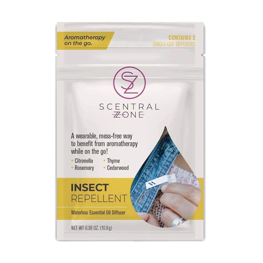 Scentral Zone wearable aromatherapy insect repellent packaging on a white background