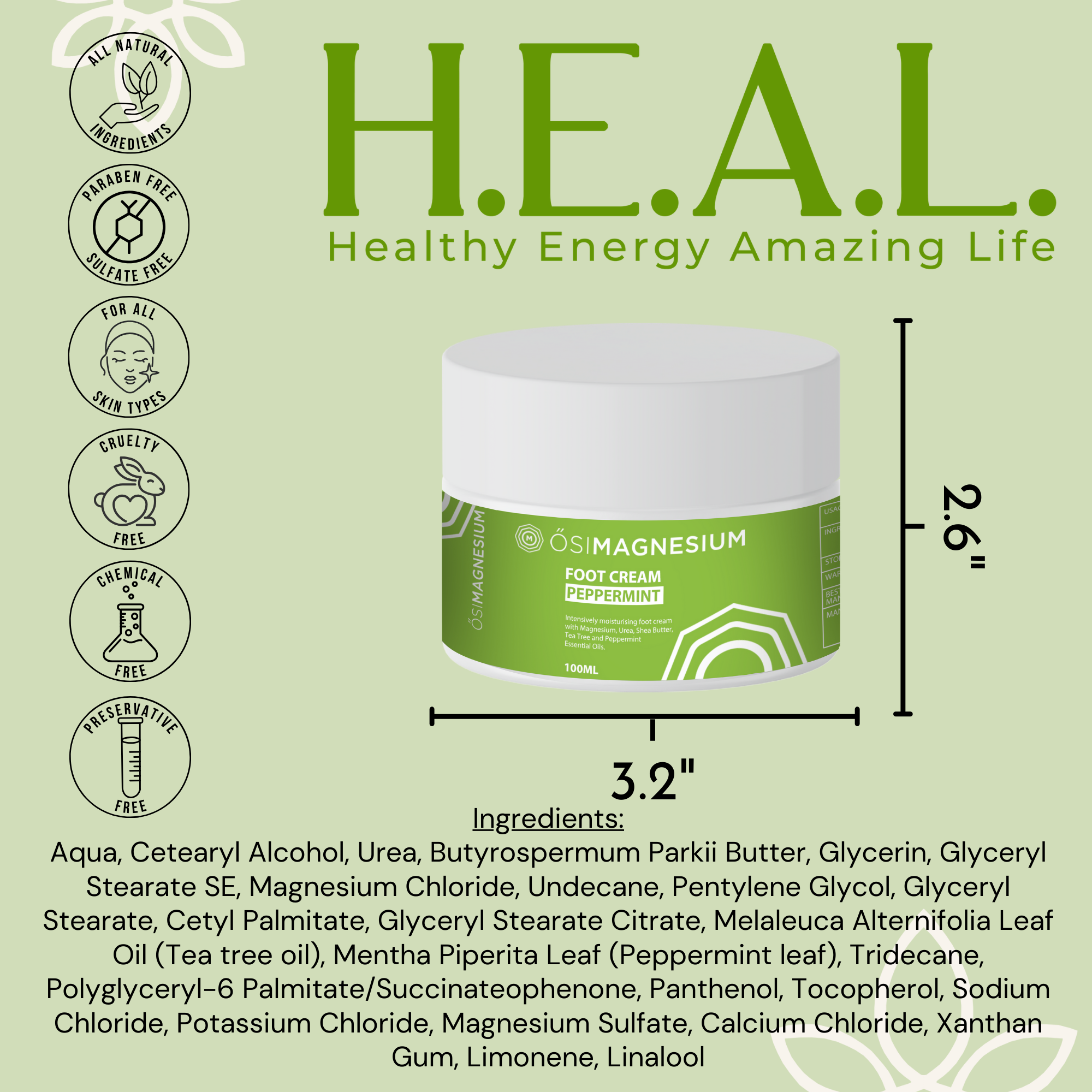 "ŐSIMAGNESIUM Foot Cream with full ingredient list and jar size specifications"