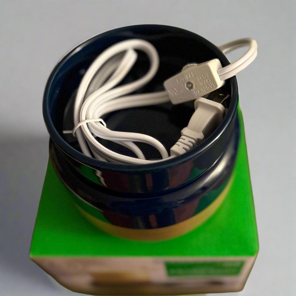 wax-warmer 2-in-1-blue-gold showing cord on top of product box